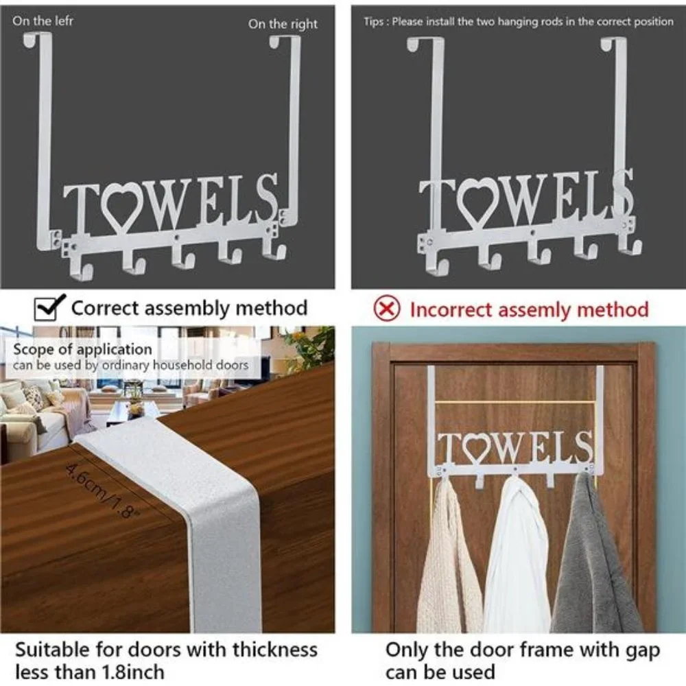 Over The Door Towel Rack Metal Bath Towel Holder Hanger for Bathroom Bedroom